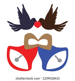 Christmas design elements including doves and bells