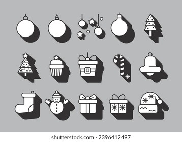 Christmas design elements lined symbols and objects set. Vector Illustration