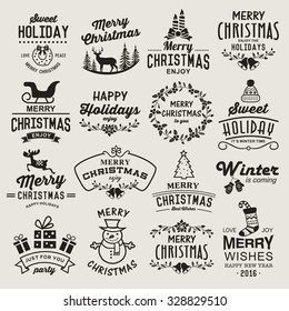 Christmas design elements, logos, badges, labels, icons, decoration and objects set.