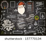 Christmas Design Elements on Chalkboard - Doodle symbols, icons, greetings and frames on blackboard, including Santa Clause