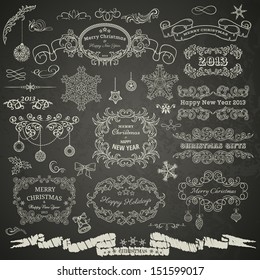 Christmas design elements on chalkboard