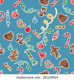 Christmas design elements pattern . Xmas decorations in watercolor style. Vector illustration