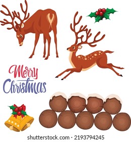 christmas design elements reindeer bells wood calligrphy sketch
