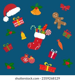Christmas design elements set. flat style. Xmas decorative items. Stock vector illustration collection