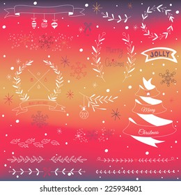 Christmas design elements set on colorful background. EPS 10. No transparency. No gradients.