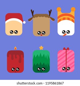 Christmas design elements, vector. Santa ,gifts, deer, holly tree , snowman, mistletoe. 