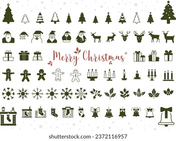 Christmas design elements, vector set, Christmas decorative, New Year holiday, Christmas tree icon set, santa-claus candles bell stocking reindeer gift box gingerbread-man  holly leaves snowflake