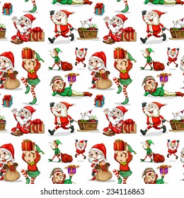 A christmas design with elves on a white background 