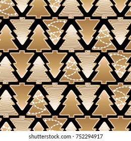 Christmas design with gingerbreads of fir tree shapes. Vector seamless pattern