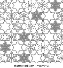 Christmas design with gingerbreads of star shapes. Vector seamless pattern. Coloring book page design for adults and kids.