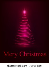 Christmas design glowing  tree of red light points for decorating a holiday card. Vector Illustration