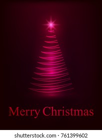 Christmas design glowing  tree of red light points for decorating a holiday card. Vector Illustration