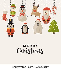 Christmas Design with Hanging Characters - Greeting Card for the Winter Holiday Season