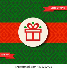 Christmas design. Holiday border with gift box on seamless background. Christmas present. Xmas card template. New Year cartoon design