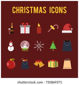 Christmas design icons on Red vector background