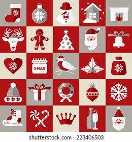 Christmas design icons set. Vector background.Seamless pattern og christmas decoration.