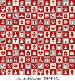 Christmas design icons set. Vector background.Seamless pattern of christmas decoration.