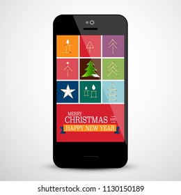 Christmas Design on Mobile Phone Screen - Vector