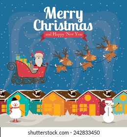 Christmas design over blue background, vector illustration.