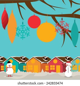 Christmas design over landscape background, vector illustration.