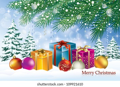 christmas design with present boxes and balls