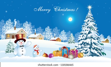 christmas design with present boxes and snowman