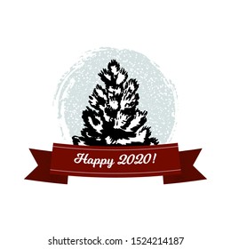 Christmas design for prints, logo, label, postcard, greeting cards with hand drawn elements. Vector illustration.