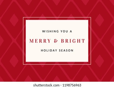 Christmas design with red geometric pattern and text "Wishing You a Merry & Bright Holiday Season" on white background. Stylish and elegant greeting card, social media post, brochure design.