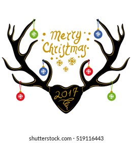 Christmas Design with Reindeer antlers isolated on white, vector illustration