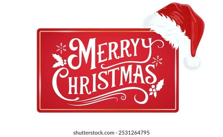 Christmas design Santa hat with merry christmas card. Vector graphics