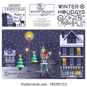 Christmas design set. Merry Christmas and Happy New Year. Winter holidays. Vector illustration