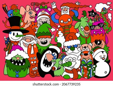 Christmas design set Sketchy hand drawn character in doodling style Objects in a doodle animation with a Merry Christmas theme