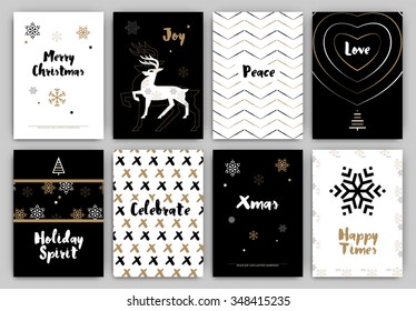 Christmas Design Set - Trendy Holiday Themed Collection ideal for gift tags or print in black white and gold