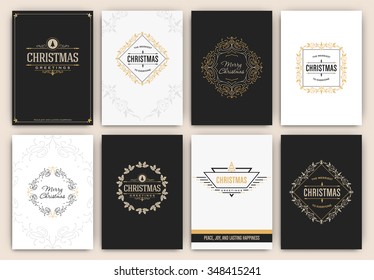 Christmas Design Set - Trendy Holiday Themed Collection ideal for gift tags or print in black white and gold