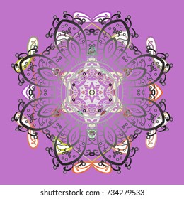 For Christmas design. Snowflake winter isolated on violet, gray and white colors. Symbol of celebration. Vector illustration. New Year sign. Violet, gray and white icon silhouette.