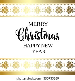 Christmas design with swirls and calligraphic text isolated over white. Merry Christmas greeting card. Vector illustration.