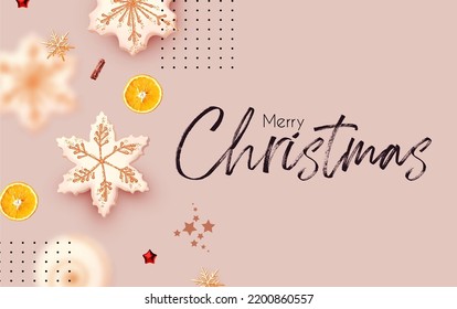 Christmas design template with cookies and orange slices. Tasty winter space.