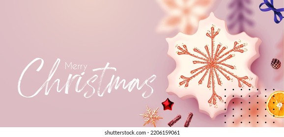 Christmas design template with cookies and orange slices. Tasty winter space.