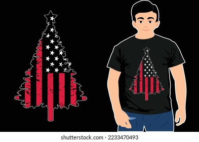 Christmas Design. USA Flag Christmas T-shirt. American Flag Christmas Shirt.