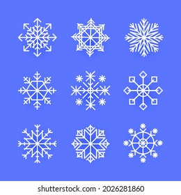 Weihnachtsdesign-Vektorgrafik. Schneeflocken-Symbol. Symbolsatz von Schneeflocken. Vektorgrafik.