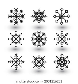 Vector de diseño navideño. Icono de copo de nieve. Conjunto de iconos de copos de nieve. Ilustración vectorial.
