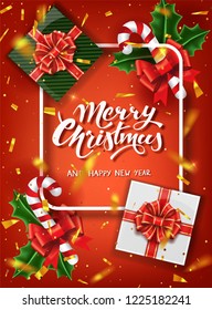 Christmas design vector template. Calligraphic Merry Christmas Lettering Decorated. Christmas poster template. Vector illustration EPS10.