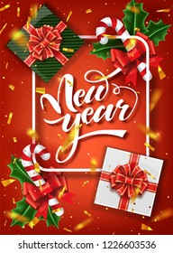 Christmas design vector template. Calligraphic New year Lettering Decorated. Christmas poster template. Vector illustration EPS10.