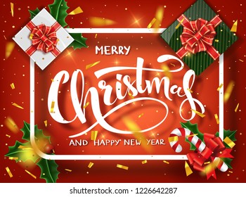 Christmas design vector template. Calligraphic Merry Christmas Lettering Decorated. Christmas poster template. Vector illustration EPS10