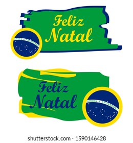 Christmas design, with yellow, blue and green elements of Brazilian flag. Feliz Natal Translation: Happy Christmas. Greeting card, invitation card, poster, flyer, web banner, promotion. Vector EPS 10.