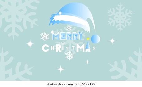 Christmas is designed to look bright and cool colors such as blue and white, representing snow and the cold of winter. It also features a blue Christmas hat and yellow stars in the letters.