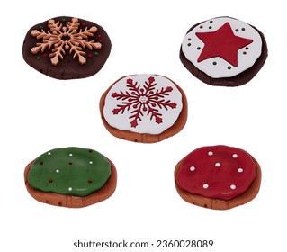 Christmas dessert 3D Cookies vector Set on a white background