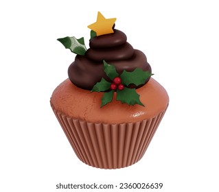 Christmas dessert 3D Cupcake vector on a white background