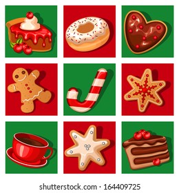 Christmas dessert icon set