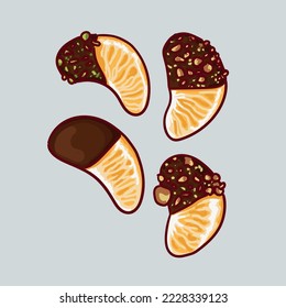 Christmas desserts. Cake. Stollen. Cocoa. Tangerines in chocolate. Cookies. Muffin. Vector graphics